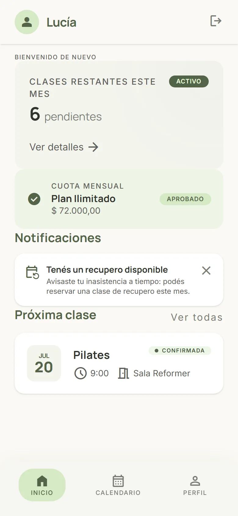 Portal del alumno de CodaGym con datos ficticios
