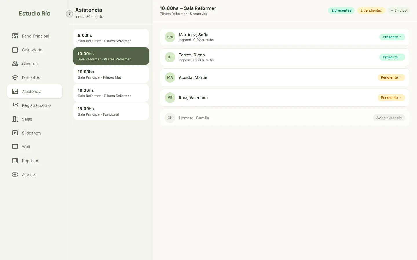 Pantalla de Panel del día de CodaGym